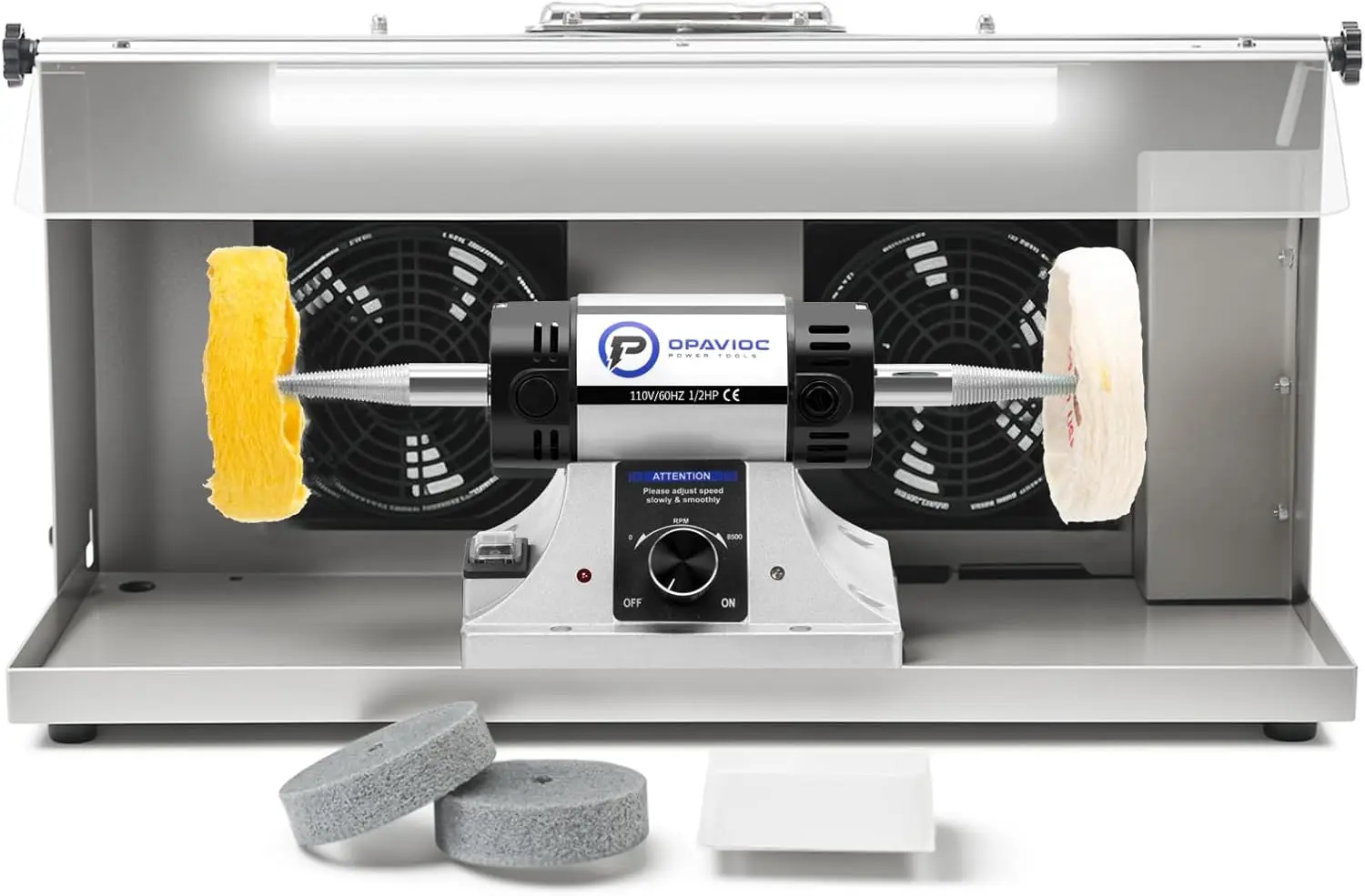 Bench Buffer Jewelry Polishing Machine - เครื่องขัดเงาเครื่องประดับ - เครื่องขัดเงาและขัดเงาแบบตั้งโต๊ะปรับความเร็วได้, เครื่องขัดเงาและเครื่องกลึงสำหรับงานทันตกรรม - พร้อมระบบดูดฝุ่น