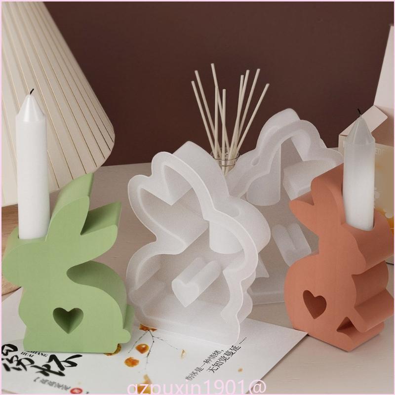 Casting Mold Jewelry Silicone Rubber - 57Qa อีสเตอร์กระต่ายเทียนถือซิลิโคนแม่พิมพ์หัวใจกระต่ายเทียนเทียนแม่พิมพ์ Diy อโรมาเธอบำบัดยิปซั่มตกแต่งแม่พิมพ์งานแต่งงาน