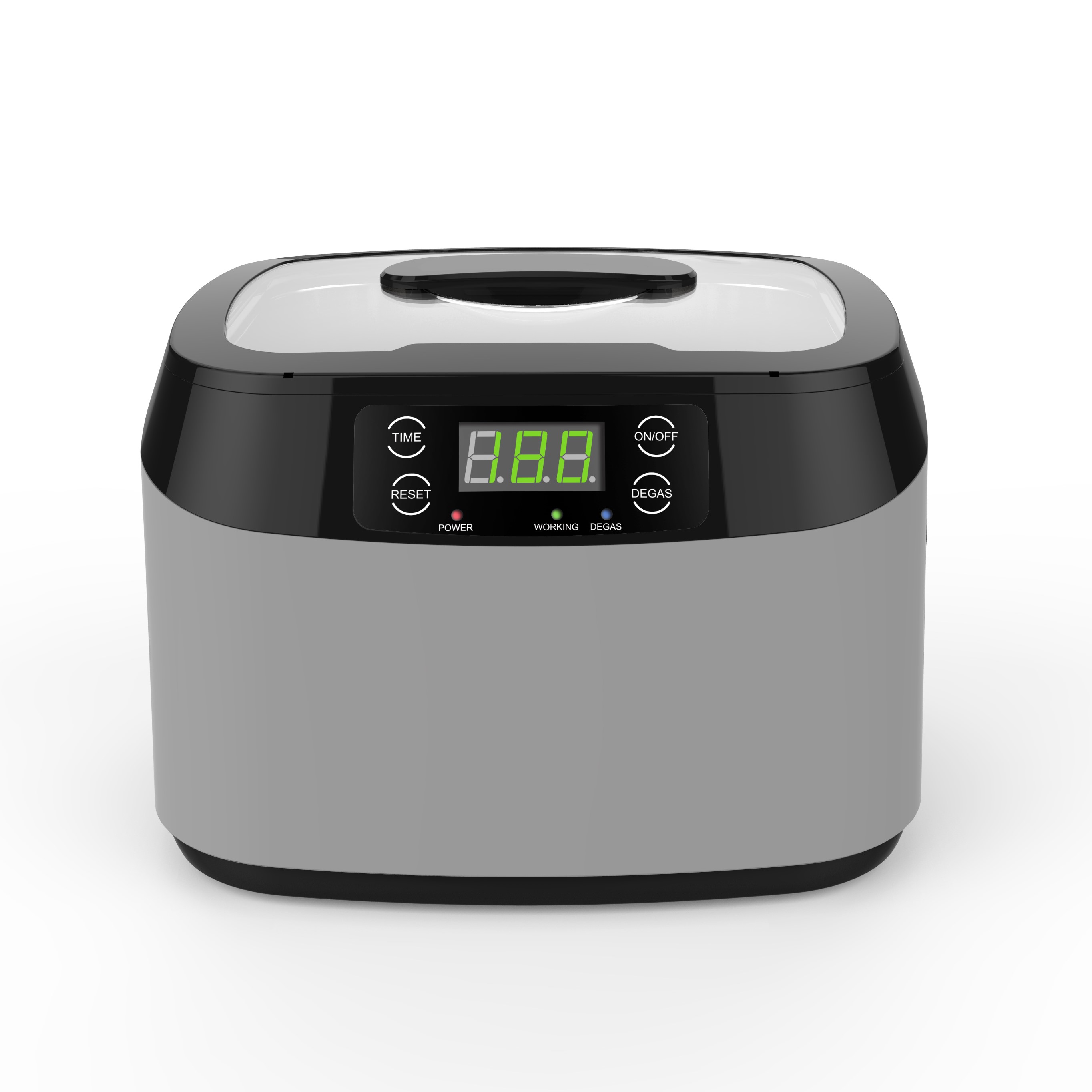 Ultrasonic Jewelry Cleaner Digital Timer - เครื่องทำความสะอาดอัลตราโซนิกความถี่สูง 1200 มล. พร้อมตัวจับเวลาแบบดิจิตอล สแตนเลส+ABS สีเทา